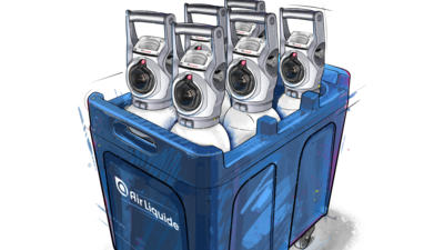 Transportboxen für medizinische Sauerstoffflaschen wie Oyan smart von Air Liquide in Deutschland. Für bis zu 6x 0,8 Liter bis 5 Liter Gasflaschen.